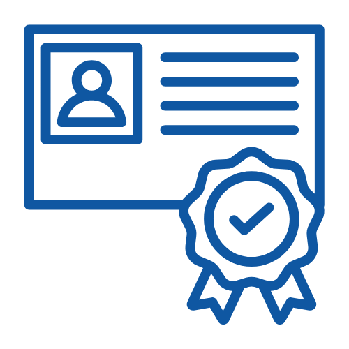 Certified renewable energy professional ID badge icon with a quality checkmark.